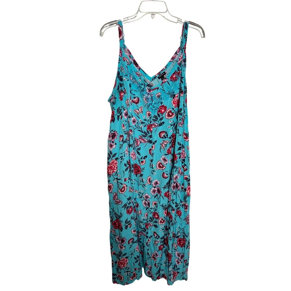 Torrid Womens Sleeveless Maxi Sundress Aqua Embroidered Neckline Blue Floral 5X